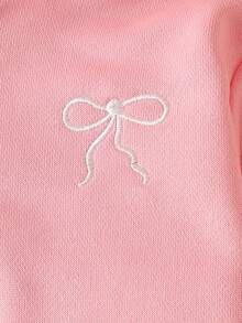 SHEIN Playful Pals 女嬰蝴蝶結刺繡運動衫套裝，休閒可愛，適合日常穿著 - 粉色 - 查看 7