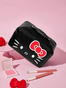 HELLO KITTY AND FRIENDS | SHEIN 1個大容量PU皮革化妝包，3D蝴蝶結裝飾便攜式盥洗用品收納袋，可愛化妝收納包，適合女性與女孩 - 彩色 - 查看 3