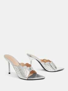 CUCCOO TILAWA Elegant Metal Pointed Women's High Heels - A Delicate Rhinestone Design With A Slip-On Design, Perfect For Parties And Formal Events, Stilettos - Silver - View 3