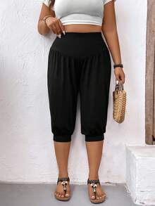 EMERY ROSE Plus Size Women's Solid Color Elastic Ankle Pants - Black - View 4