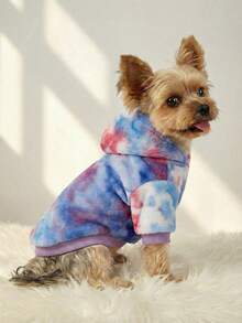 PETSIN 1pc Pet Cat/Dog Warm Plush Tie-Dye Hoodie Sweatshirt, Fashionable In Blue/Red Color - Multicolor - View 9