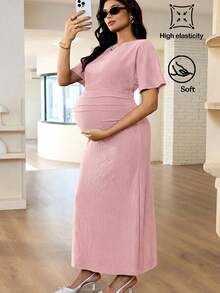 MaterniWear 孕婦夏季優雅純色洋裝 - 粉色 - 查看 9