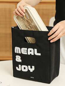 Haus Hana 1pc/2pcs Portable Thermal Food Carry Pouch, Sturdy Heavy Canvas Fabric With Heat Preserving Inner Layer, Minimal Fruit Text Graphic Spacious Snack Container For Daily Travel Workplace Meal Arrangement, Gift For Daily Commuting Adults Birthday Gift - Multicolor - View 4
