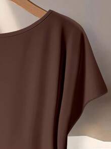 EMERY ROSE Conjunto casual diario para mujer talla grande con top de cuello redondo de unicolor y pantalones largos a rayas - Multicolor - Ver 5