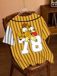 GARFIELD | SHEIN 大尺碼女款字母卡通印花休閒日常短袖T恤 - 白色 - 查看 2