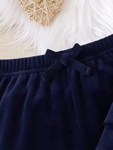 SHEIN Elladie kids Setelan Kasual Sehari-hari 2 Potong untuk Anak Perempuan: Atasan Lengan Panjang Berkerudung dan Celana Motif Kupu-kupu - Navy Blue - View 9