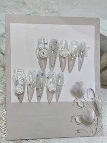 100/200/500Pcs 3D White Camellia Rose Resin Nail Charms – Iridescent Flatback Gems For DIY Press-On Nails, Phone Case Craft Decor - Multicolor - View 2