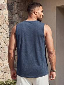 EASEVO Plus Size Men's Summer Vacation Palm Tree Printed Loose Fit Knit Casual Tank Top, Father's Day Gifts - Blue - View 2