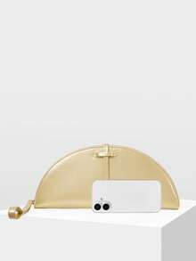 MOTF WOMEN'S FASHION HALF-MOON CLUTCH BAG, BRIGHT GOLD, SIMPLE HANDBAG, FOR DAILY, COMMUTING, BANQUETS, DRESS MATCHING - Gold - View 4