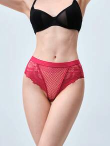 Softvol 3pcs Black, White, Red Sexy Lace Women's Panties, Comfortable Breathable Skin-Friendly Women's Underwear, Elegant Ruffle Trim Triangle Panties, Solid Color Semi-Transparent Minimalist Thongs, Suitable For Dates, Yoga, Daily Life, Shopping And Other Occasions - Multicolor - View 3