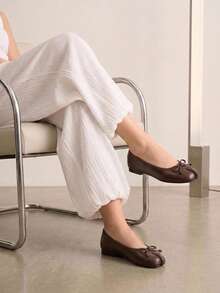 Women's Bow Decor Split Toe Ballet Flats - Brown - View 2