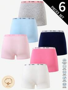 6 Sets Tween Girl Solid Color Textured Fabric Pink White Grey Blue Navy Grey Traceable Cotton Four-Corner Underwear - Multicolor - View 2