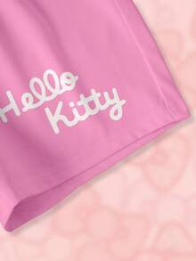 HELLO KITTY AND FRIENDS | SHEIN Cartoon Print T-Shirt And Shorts Set For Young Girls - White - View 6