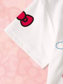 HELLO KITTY AND FRIENDS | SHEIN 女童卡通印花T恤短褲套裝 - 白色 - 查看 4