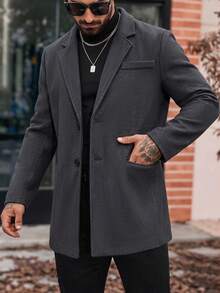 Manfinity Mode Men's Solid Color Lapel NeckLong Sleeve Casual Overcoat - Dark Grey - View 1