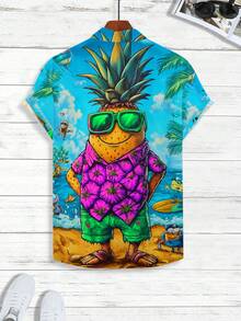Genlund Men's Front Button Fashionable Printed Casual Short Sleeve Shirt, Summer, Holiday - Multicolor - View 2
