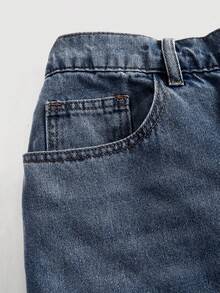 SHEIN MOD Plus Size Casual Washed Wide Leg Jeans - Dark Wash - View 3