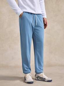 Celana Jogging Kasual Pria Warna Polos dengan Tali Serut di Pinggang dan Saku - Baby Blue - View 4