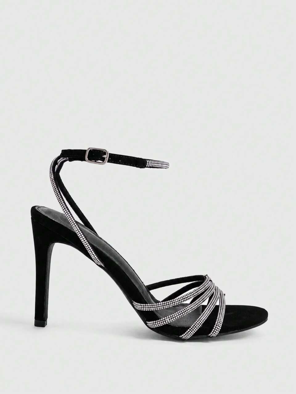 CUCCOO SZL Elegant Women's Black Heeled Sandals With Sparkling Ankle And Forefoot Straps For Special Occasions