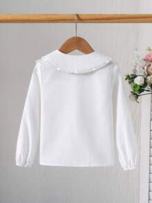 SHEIN Young Girl Young Girl Woven Solid Color Peter Pan Collar Casual Shirt - White - View 6