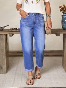 EMERY ROSE Women's Casual Washed Tapered Jeans - Blue - View 8