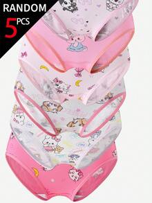 SHEIN 5条/包 女童什锦印花纯棉三角裤，图案包括爱心、蝴蝶结、兔子 - 彩色 - 查看 4