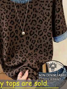 Resyla Plus Size Leopard Print Graphic T-Shirt, Summer , Fashion Gift For Sisters, Gift For Moms, Casual Minimalist Style Top - Multicolor - View 4