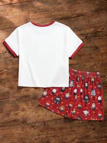 HARRY POTTER X SHEIN Tween Girl Contrast Trim Letter Cartoon Print Short Sleeve T-Shirt And Shorts Casual Daily Set - White - View 2