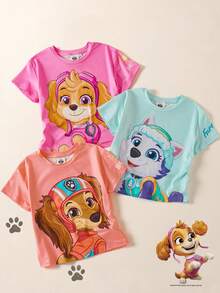 Maija Kids SHEIN | PAW Patrol Maija Kids 女童卡通印花圓領短袖T恤 3件/套 - 彩色 - 查看 3