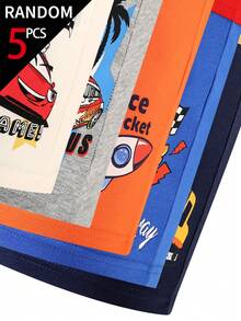 [5 Random Piece] Young Boys Trunks-Random Five Pack Colorful Cartoon Vehicle Dinosaur Stars Fun Patt - Multicolor - View 8
