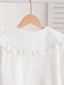 SHEIN 少女荷叶边领白色长袖衬衫 - 白色 - 查看 4