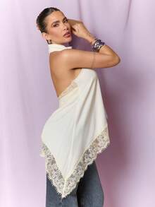 Dania Mndz Shop Elegant Lace Patchwork Backless Halter Satin Camisole Top, Suitable For Party, Cocktail, Formal Occasions, Christmas, Business Casual Summer - Apricot - View 1
