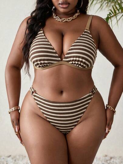 Slaydiva 2026 New Women's Plus Size Summer Fashion Bikini Set, Special Fabric Triangle Top, Sexy Casual Beach Vacation Swimwear 2-Piece Set