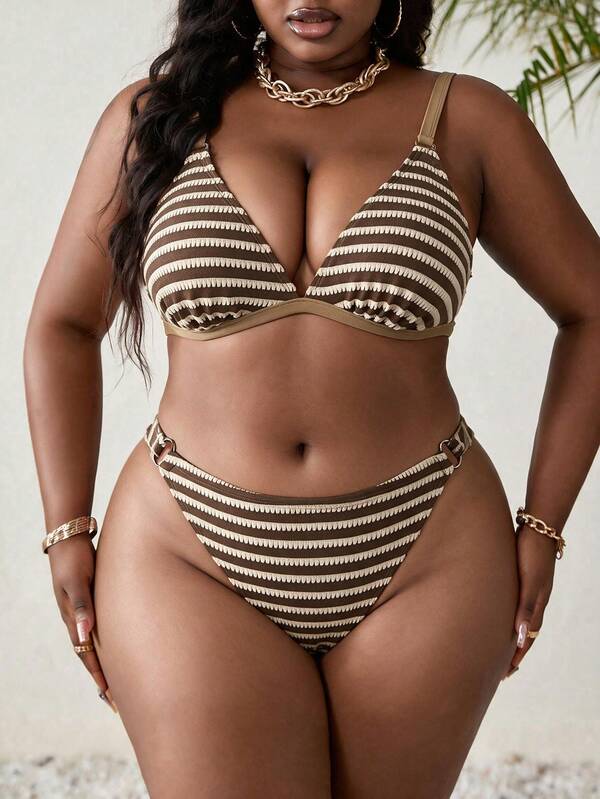 Slaydiva 2026 New Women's Plus Size Summer Fashion Bikini Set, Special Fabric Triangle Top, Sexy Casual Beach Vacation Swimwear 2-Piece Set
