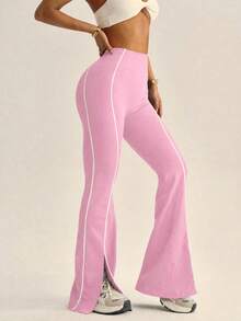 Dewbera Dewbera Women's Seamless Contrast Color Sports Pants - Pink - View 8
