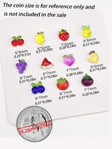 100/200/500Pcs Flatback Fruit Nail Charms – Mini Strawberry Cherry Apple Watermelon Resin Gems, Cute Cartoon Nail Decor For DIY Craft - Multicolor - View 4