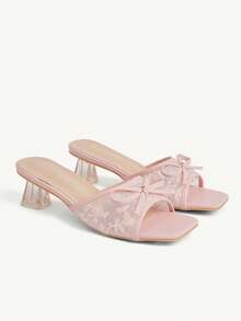 CUCCOO CHICEST Women's Shoes Fashion Open-Toed Transparent High-Heeled Sandals Women's Elegant Romantic And Comfortable Temperament Versatile Thick-Heeled Cool Slipp - Peach pollen - View 2