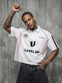 Manfinity ZONE917 Men's Letter Print Colorblock Short Sleeve Polo Shirt, Suitable For Spring And Summer - Multicolor - View 2