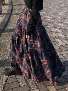 Dazy Tall Women's Plaid Vacation Style Long Skirt - Navy Blue - View 8