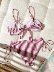 SHEIN SunnyBelle 春夏時尚熱銷女款度假條紋印花性感兩件式比基尼套裝 - 彩色 - 查看 2