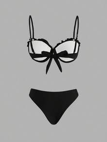 Swim Oasis 女款黑色波希米亞風海灘度假優雅三件式夏季休閒度假比基尼套裝與海灘長裙女裝套裝 - 黑色 - 查看 4