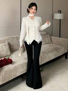 Modelyn Jaket Wanita Elegan, Modis, Ringan, Mewah, dengan Patchwork Renda, Potongan Slim Fit, Cocok untuk Perjalanan dan Acara Kantor, Koleksi Terbaru Musim Gugur - Aprikot - View 8