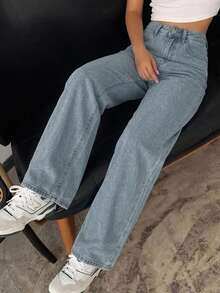 DAZY Women's Solid Color Loose Wide Leg Long Denim Pants Women Jeans - Light Wash - View 12