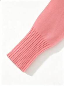GlowEve Light Pink High Neck Slim Fit Knitted Sweater For Women, Autumn/Winter Niche Design, Asymmetrical Collar, Fitted Slimming Knit Top Brunch Elegant - Pink - View 4