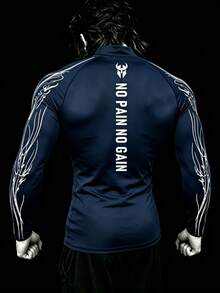 RISE LYT Men's Letter Print Raglan Long Sleeve Sports T-Shirt - Navy Blue - View 2