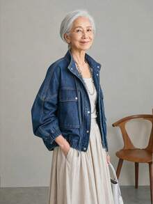 FRIFUL Women's Single-Breasted Casual Daily Denim Jacket Everyday Daytime Navy Blue Autumn - Blue - View 3