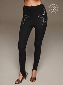 BAD SUNDAY Women's All Season Autumn/Winter Sexy Y2K Retro Punk Star Foil Print Leggings, Suitable For Outerwear - Black - View 4