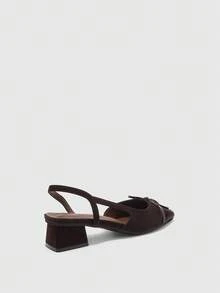 CUCCOO BIZCHIC 女款時尚低跟咖啡棕後扣slingback鞋 輕量版 蝴蝶結蕾絲粗跟 PU 全球四季通勤優雅基本款 節慶適用 - 咖啡棕 - 查看 3