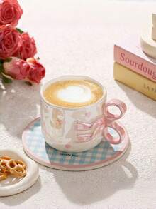 1Pc Cute Pink Bow Ceramic Mug Large Capacity Anti Slip Coffee Cup Easy Clean Beautiful Drinkware Ideal Valentine Gift For Household Daily Use - Multicolor - View 6