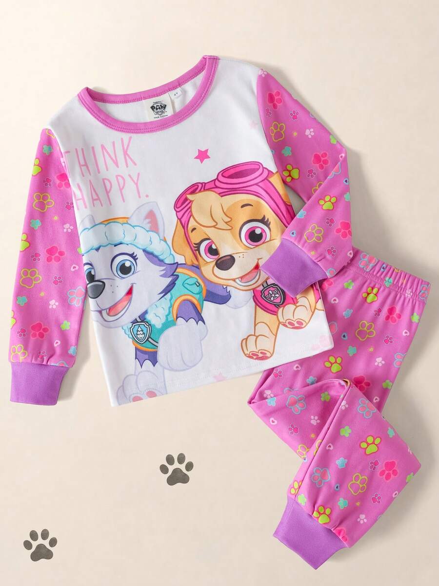 Maija Kids SHEIN | PAW Patrol Maija Kids 少女印花長袖上衣與長褲家居服套裝 - 彩色 - 查看 1